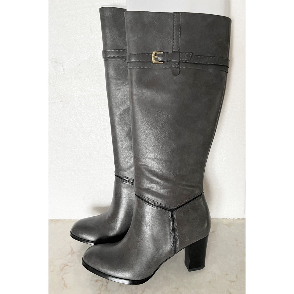 Naturalizer N5 Comfort Grey Leather Knee High Heel Boots 5.5/6 New